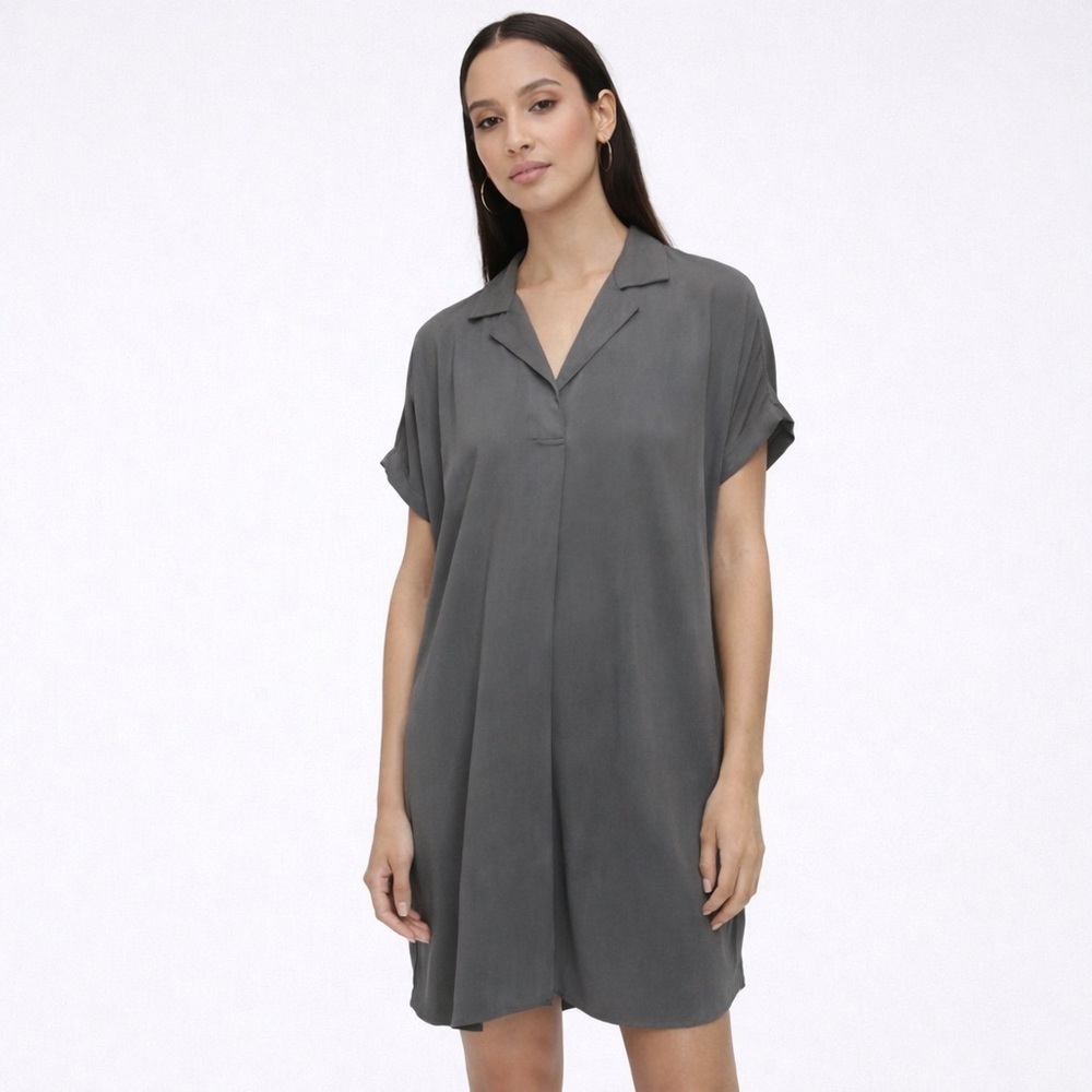 GAP Lyocell Popover Dress Dark Gray Oversized XS Pockets